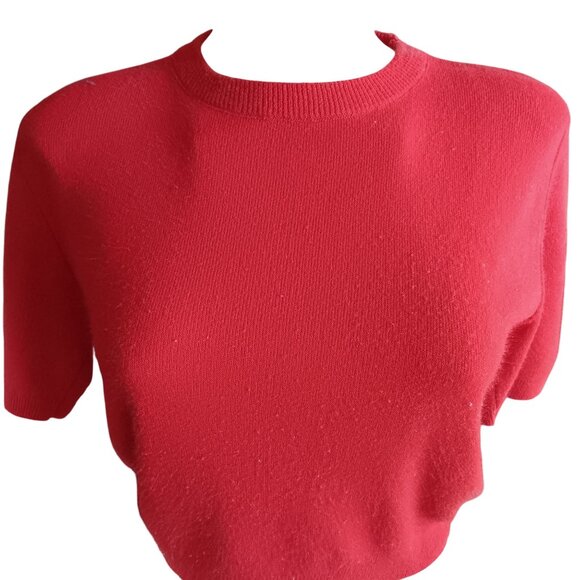 Vintage Medium Women's Sweater 1960's Cropped Red Acrylic T-shirt Sock Hop - Picture 1 of 6